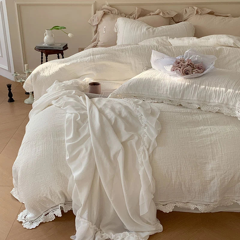 Bedding Set 100% Cotton Gauze Ruffle Trim