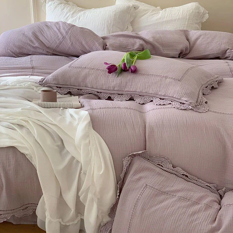 Bedding Set 100% Cotton Gauze Ruffle Trim