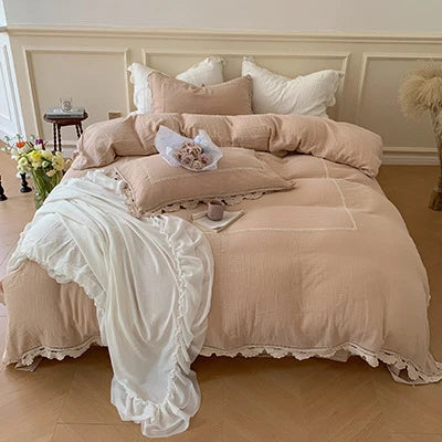 Bedding Set 100% Cotton Gauze Ruffle Trim