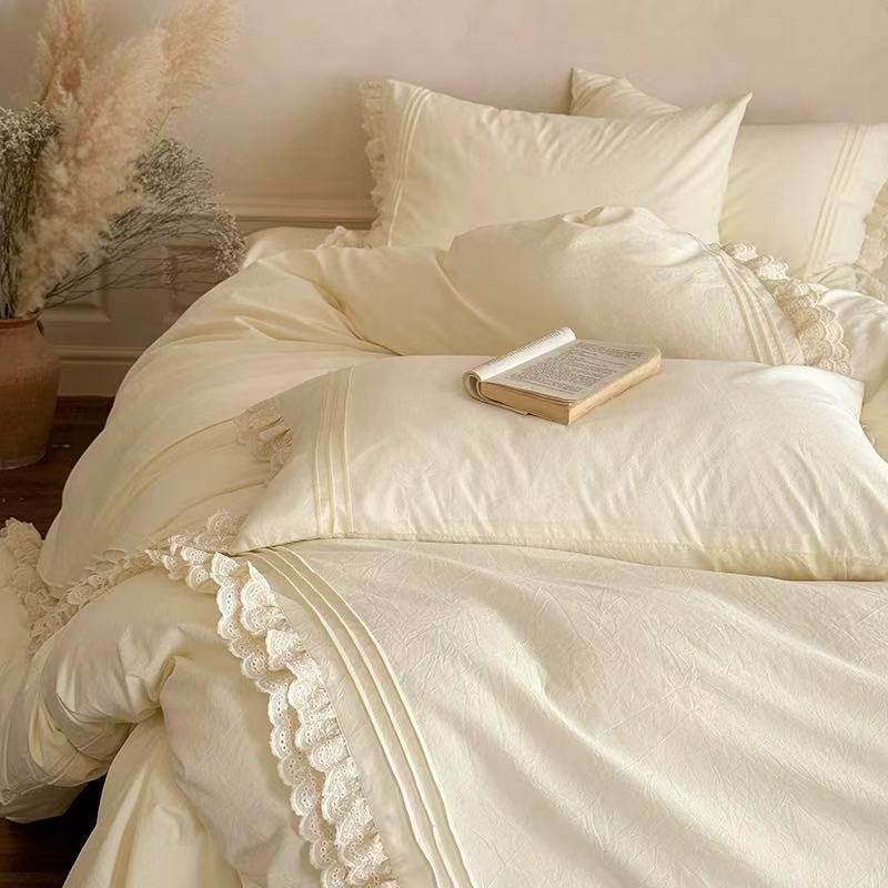 Bedding Set 100% Cotton Lace & Ruffle 4 Piece