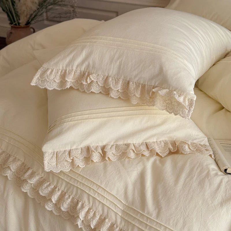 Bedding Set 100% Cotton Lace & Ruffle 4 Piece