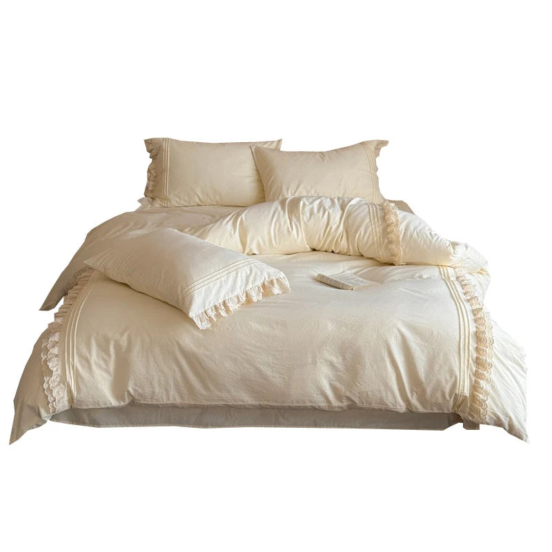 Bedding Set 100% Cotton Lace & Ruffle 4 Piece