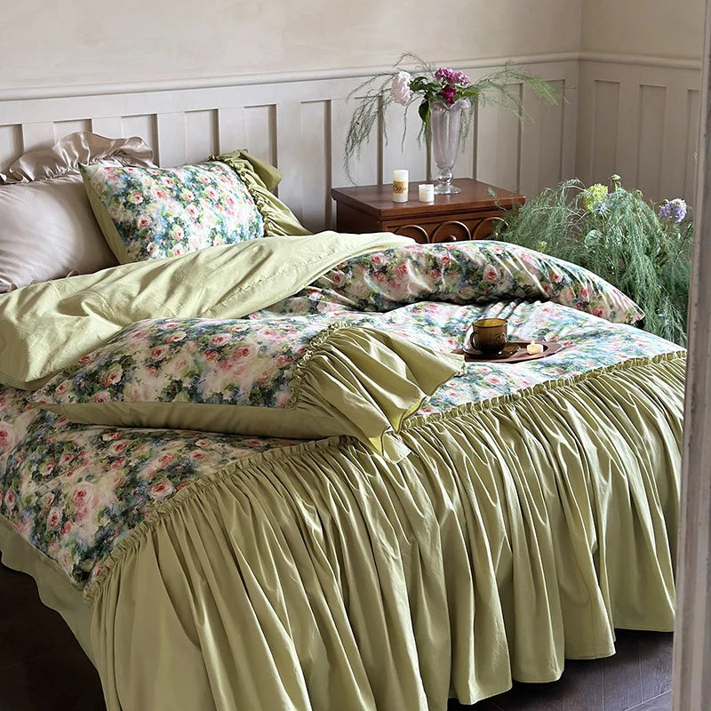 Bedding Set 100% Cotton Reversible Ruffle Trim