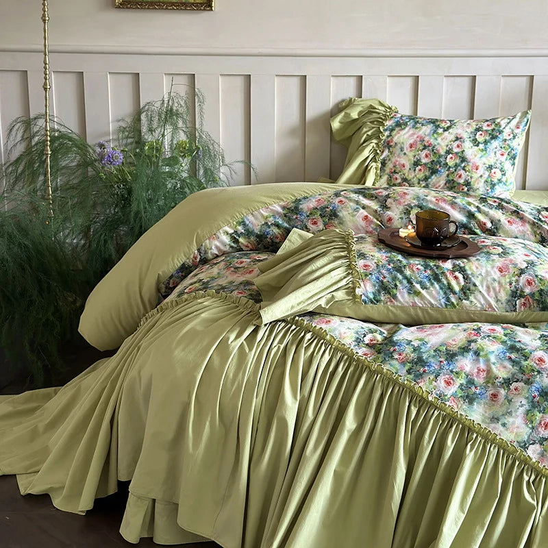 Bedding Set 100% Cotton Reversible Ruffle Trim