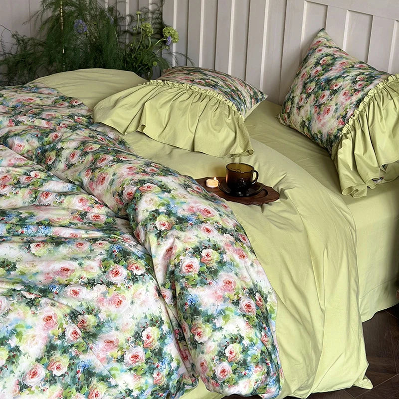 Bedding Set 100% Cotton Reversible Ruffle Trim