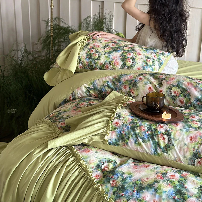 Bedding Set 100% Cotton Reversible Ruffle Trim