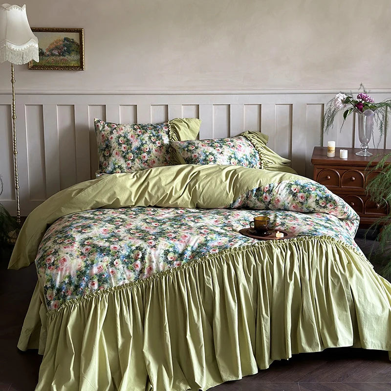 Bedding Set 100% Cotton Reversible Ruffle Trim
