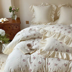 Bedding Set 100% Cotton Rose Pattern & Ruffle Trim