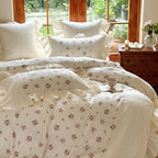 Bedding Set 100% Cotton Rose Pattern & Ruffle Trim