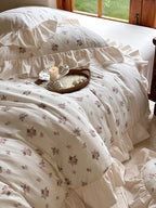 Bedding Set 100% Cotton Rose Pattern & Ruffle Trim