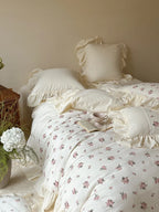 Bedding Set 100% Cotton Rose Pattern & Ruffle Trim