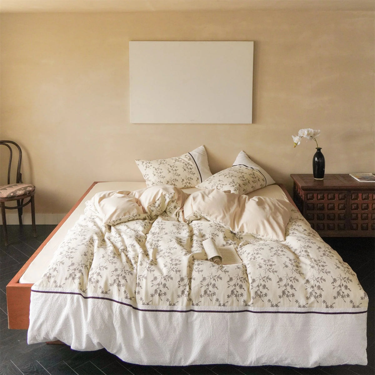Bedding Set 100% Cotton Waffle Floral 4 Piece