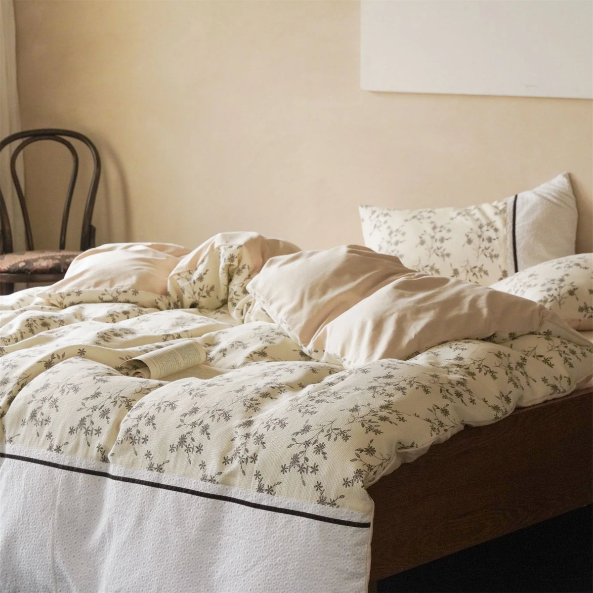 Bedding Set 100% Cotton Waffle Floral 4 Piece