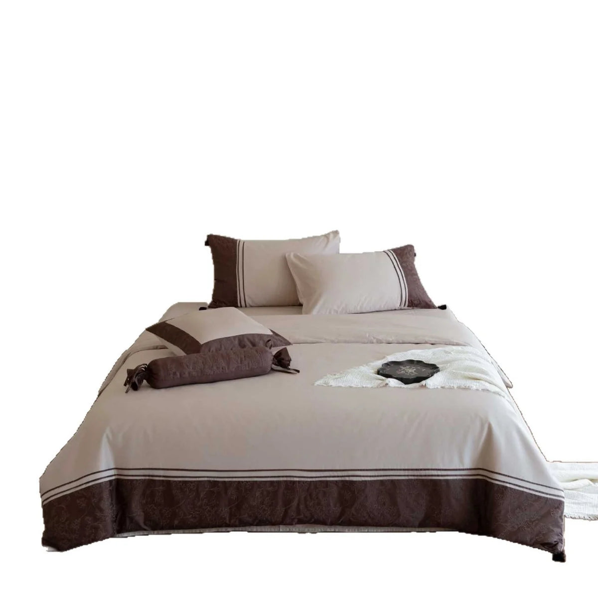Bedding Set 4-Piece Cotton Satin Decorative Hem