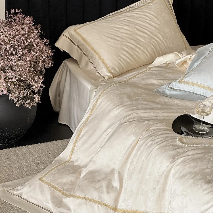 Bedding Set 4-Piece Cotton Satin Jacquard & Embroidered Border