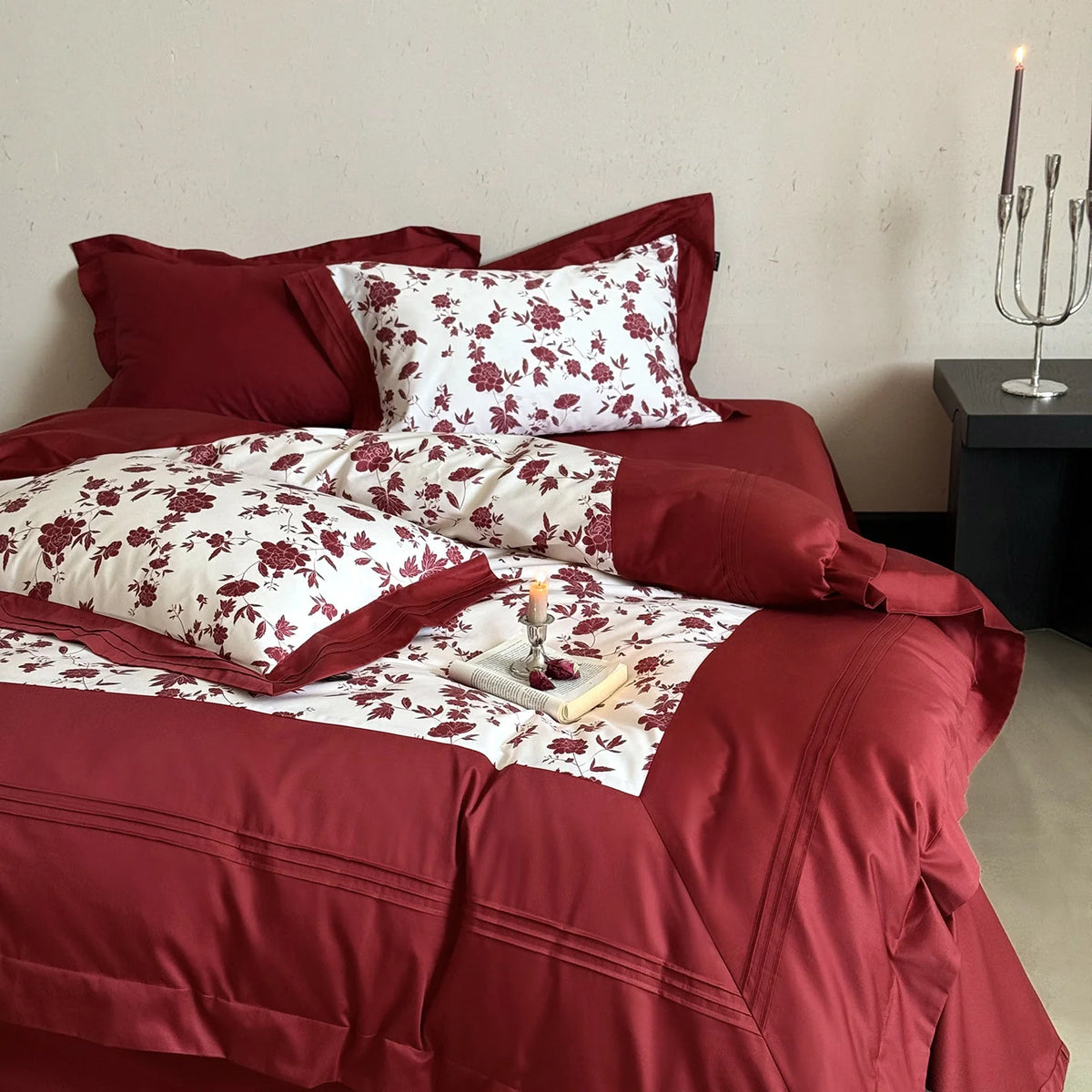 Bedding Set 4-Piece Cotton Satin Reversible Floral