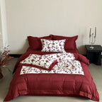 Bedding Set 4-Piece Cotton Satin Reversible Floral
