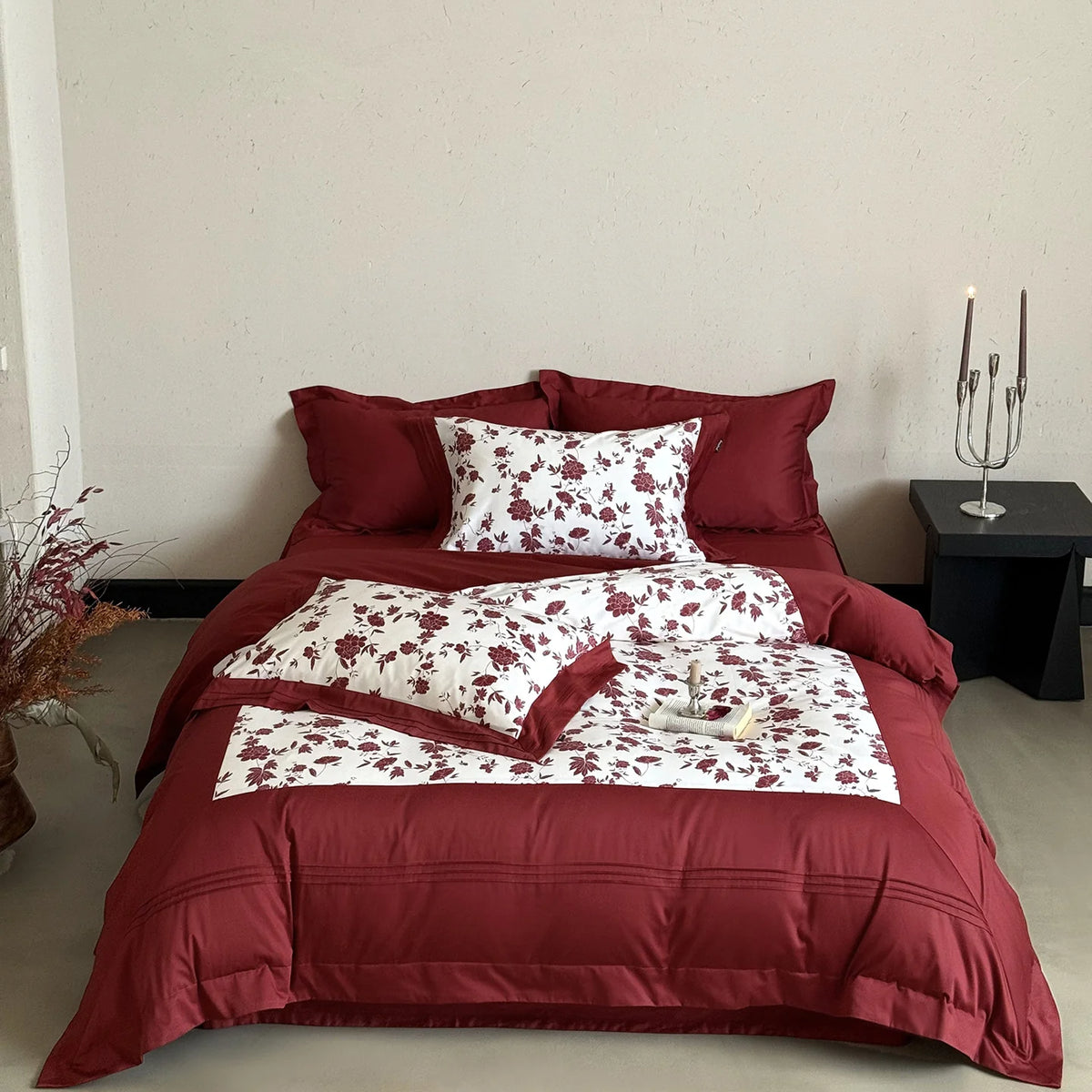 Bedding Set 4-Piece Cotton Satin Reversible Floral