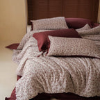 Bedding Set 4-Piece Floral Percale Reversible Satin Back