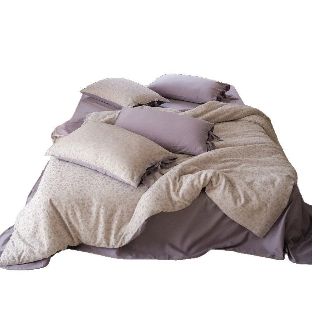 Bedding Set 4-Piece Floral Percale Reversible Satin Back