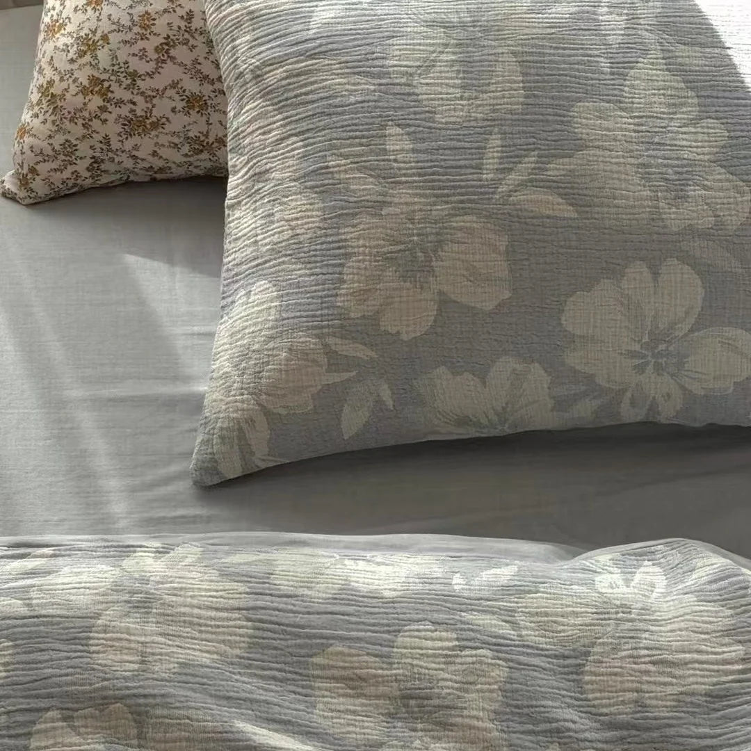Bedding Set 4-Piece Quilted Floral Cotton Blend