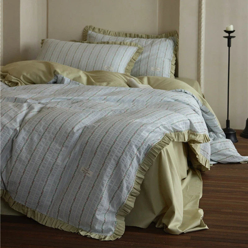 Bedding Set Breathable Cotton Blend Ruffle Trim