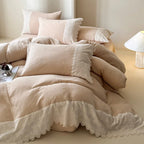 Bedding Set Breathable Cotton Gauze Lace Trim 4-Piece
