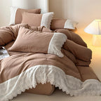 Bedding Set Breathable Cotton Gauze Lace Trim 4-Piece