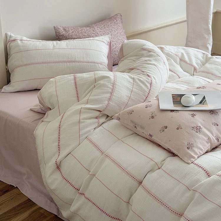 Bedding Set Breathable Cotton Gauze Reversible Four Piece
