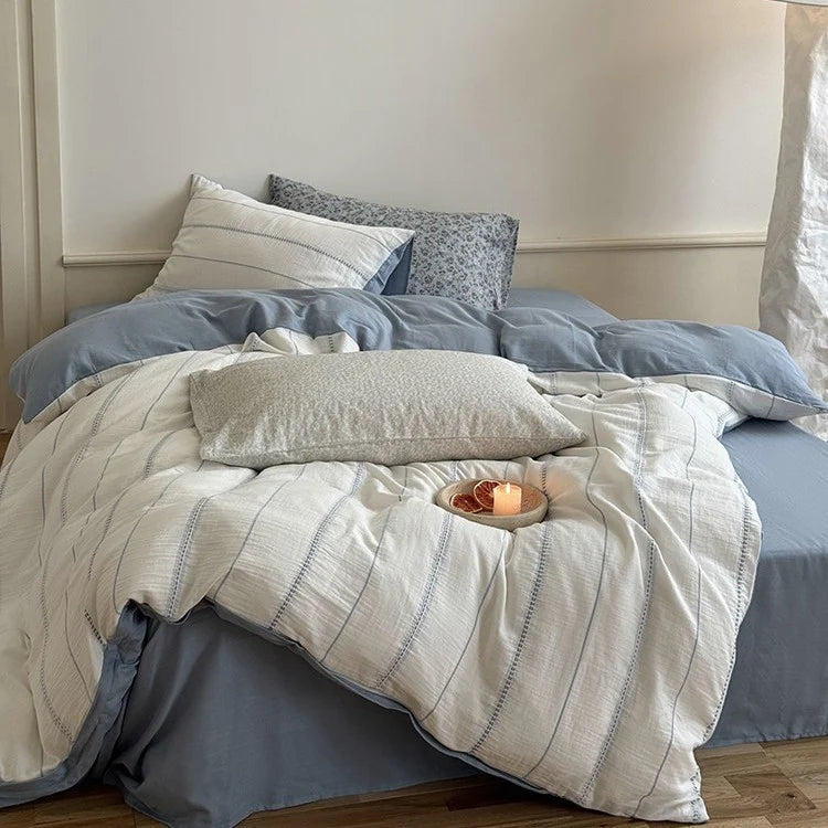 Bedding Set Breathable Cotton Gauze Reversible Four Piece