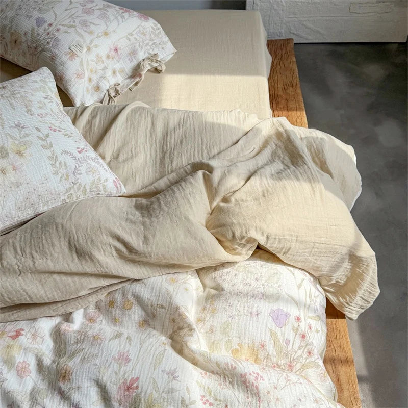 Bedding Set Breathable Cotton Gauze & Tie Ribbons