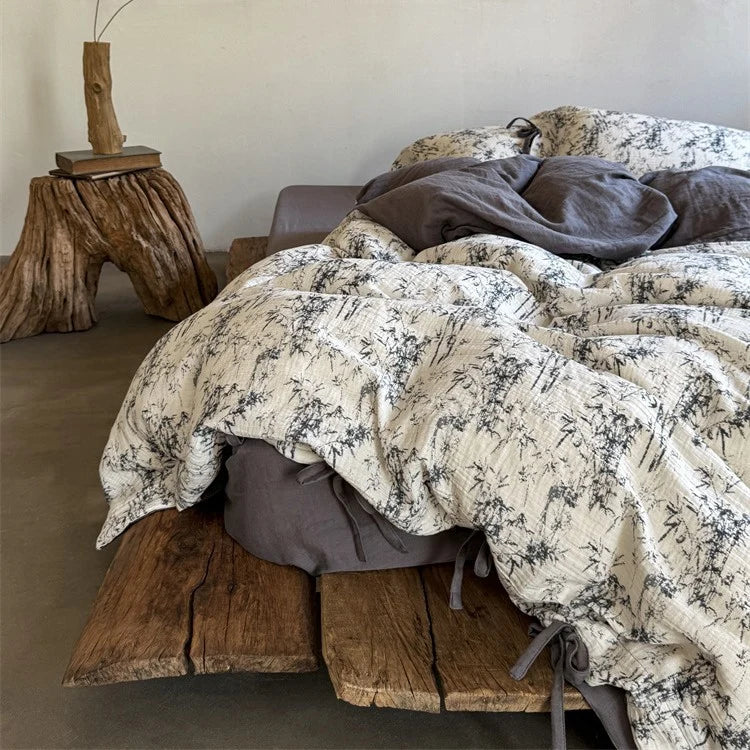 Bedding Set Breathable Cotton Gauze & Tie Ribbons