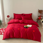 Bedding Set Breathable Cotton Heart Appliques 4-Piece