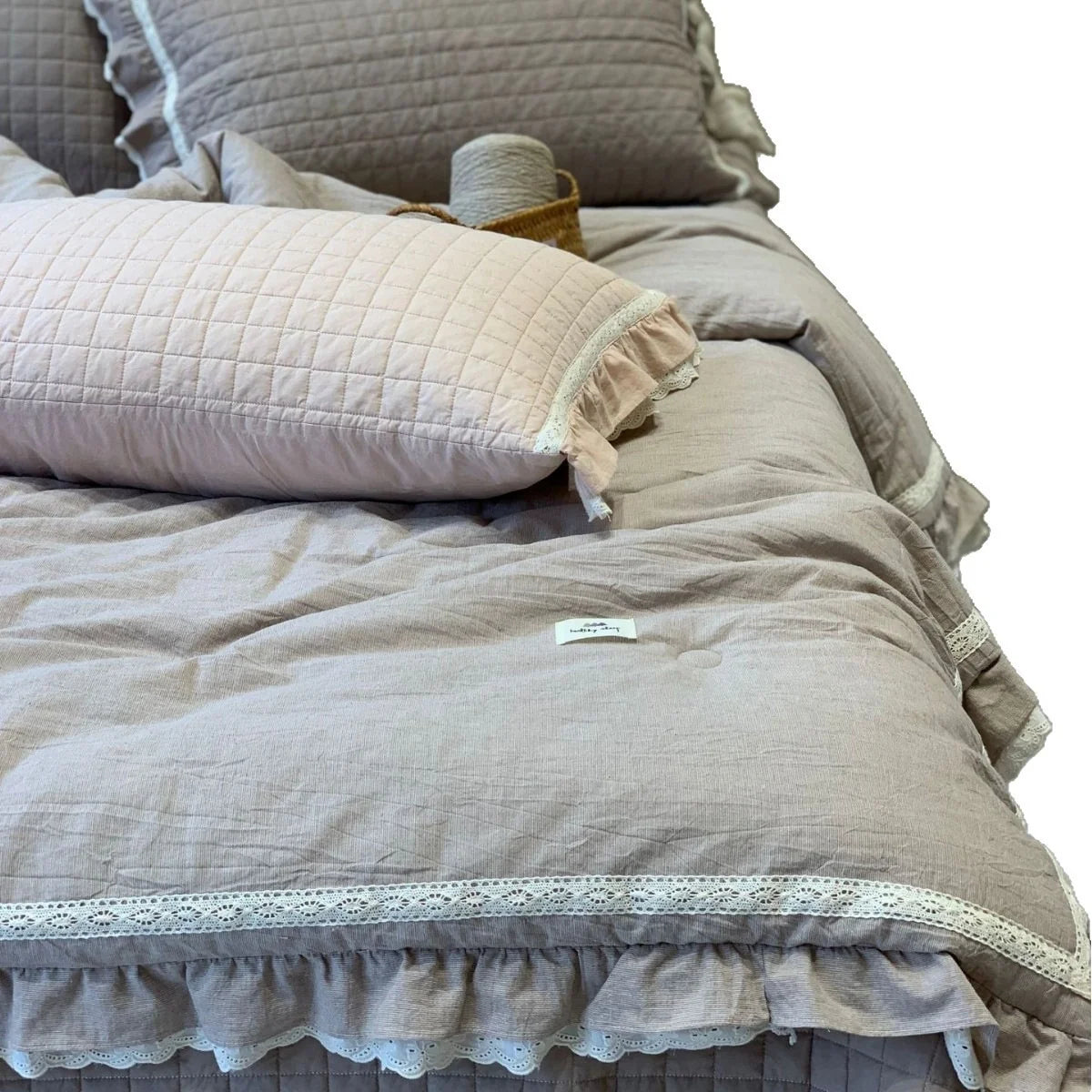 Bedding Set Breathable Cotton Lace Ruffles & Quilted