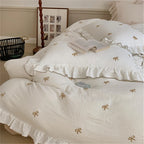 Bedding Set Breathable Cotton Muslin Bow Embroidery