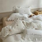 Bedding Set Breathable Cotton Muslin Bow Embroidery
