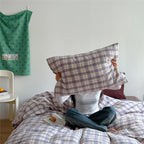 Bedding Set Breathable Cotton Muslin Pastel Check
