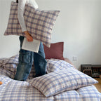 Bedding Set Breathable Cotton Muslin Pastel Check