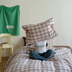 Bedding Set Breathable Cotton Muslin Pastel Check
