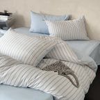 Bedding Set Breathable Cotton Muslin Reversible Fine Stripe