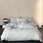 Bedding Set Breathable Cotton Muslin Reversible Fine Stripe
