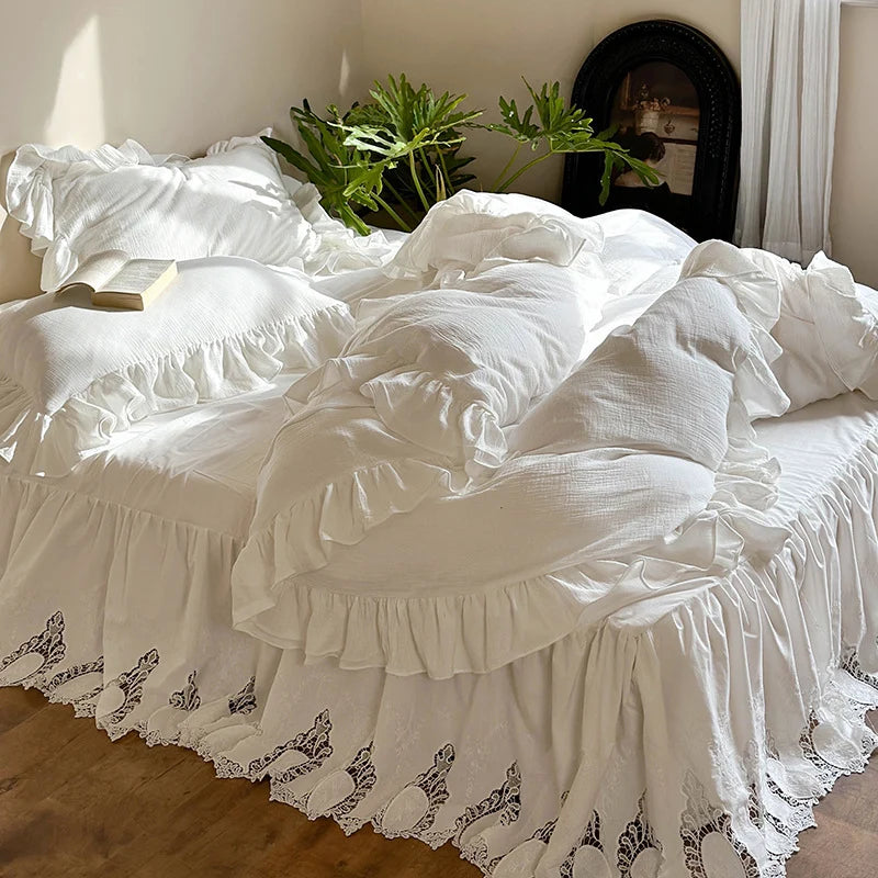 Bedding Set Breathable Cotton Percale Ruffles & Lace