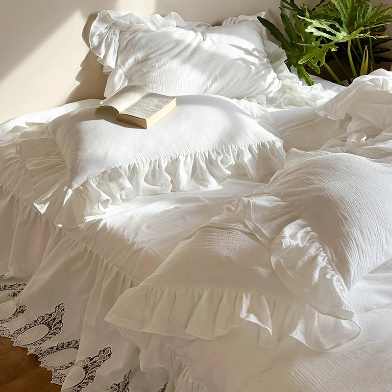 Bedding Set Breathable Cotton Percale Ruffles & Lace