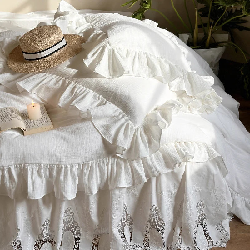 Bedding Set Breathable Cotton Percale Ruffles & Lace