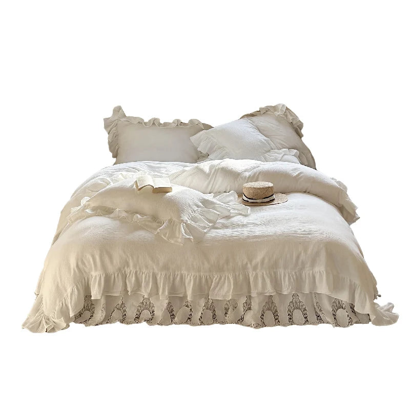 Bedding Set Breathable Cotton Percale Ruffles & Lace