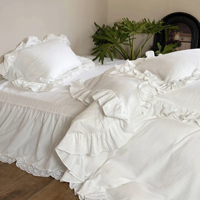 Bedding Set Breathable Cotton Percale Ruffles & Lace