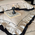 Bedding Set Breathable Cotton Satin Ruffled Piped Trim