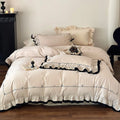 Bedding Set Breathable Cotton Satin Ruffled Piped Trim