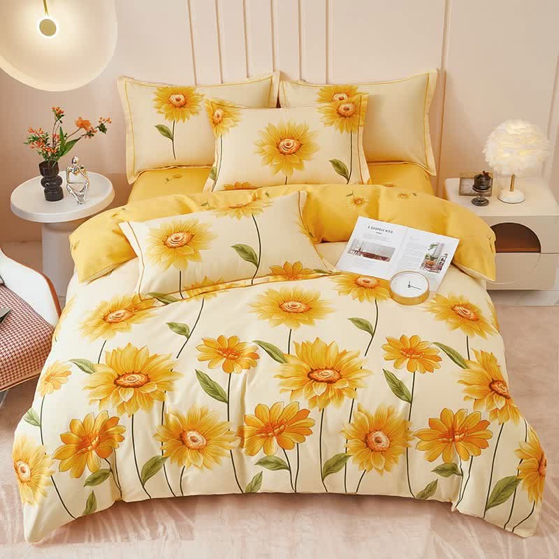 Bedding Set Brushed Cotton Reversible Sunflower Print