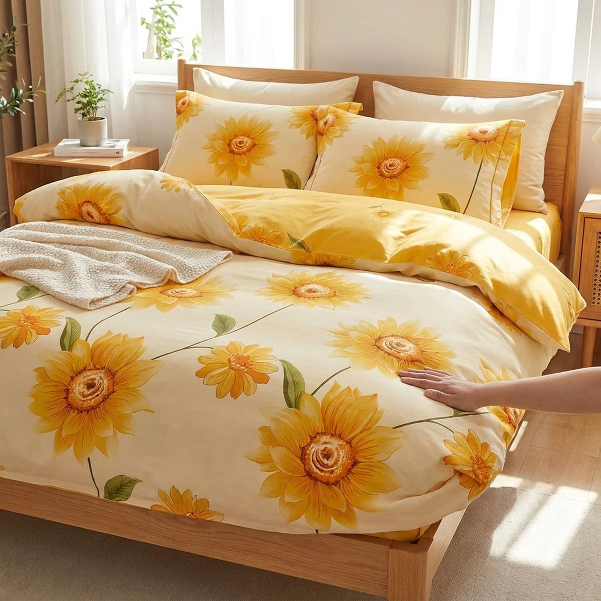 Bedding Set Brushed Cotton Reversible Sunflower Print